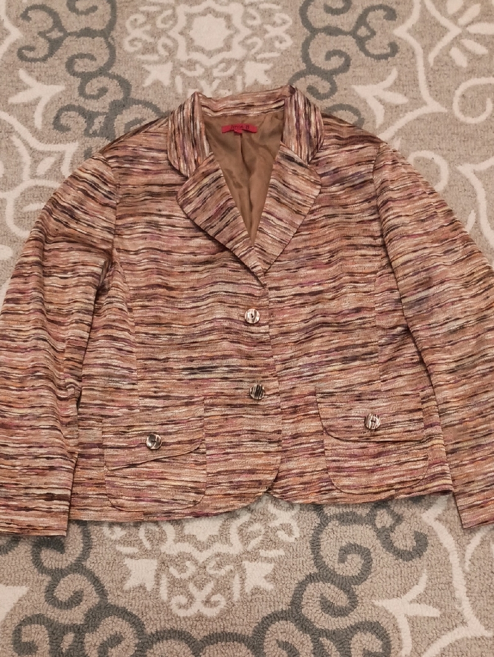 Womens Multicolor Textured Blazer Jacket - Pink/Brown